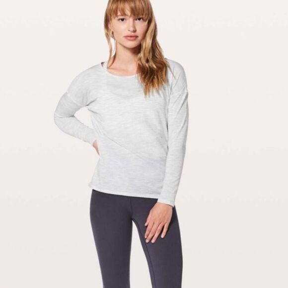 EUC Lululemon Back Into It Long Sleeve Open Strappy Back White Grey S/M Size 6 - Picture 15 of 16